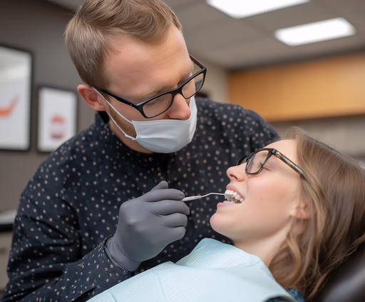 Foto do dentista realizando procedimento